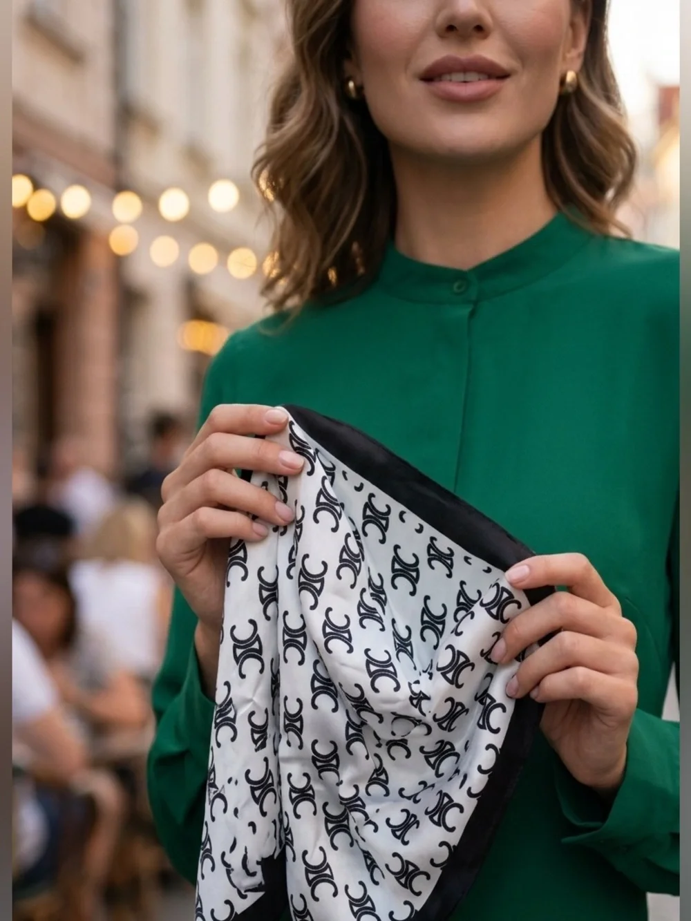 CELINE Patterned Logo Silk Scarf